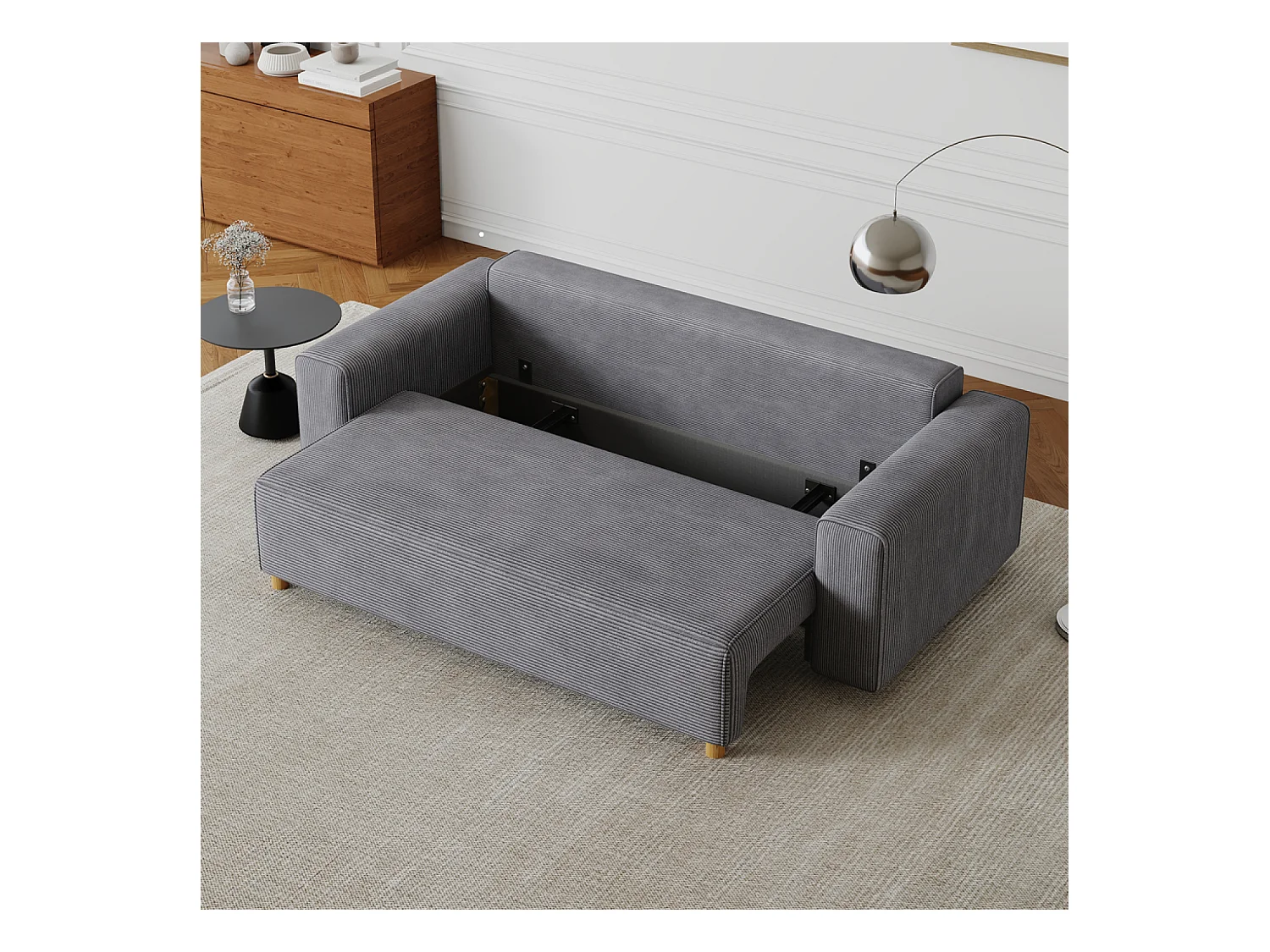 Schlafsofa mit 3 Plätzen aus grauem Cordstoff - Zeitgemäßer Stil, Bequem und Praktisch
