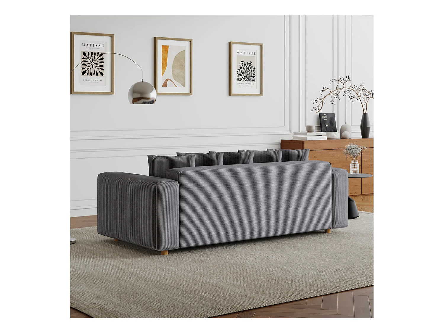 Schlafsofa mit 3 Plätzen aus grauem Cordstoff - Zeitgemäßer Stil, Bequem und Praktisch