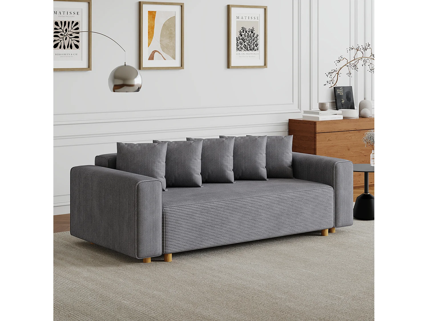Sofá Cama Convertible de 3 Plazas de Terciopelo Gris - Estilo Contemporáneo Confortable y Práctico