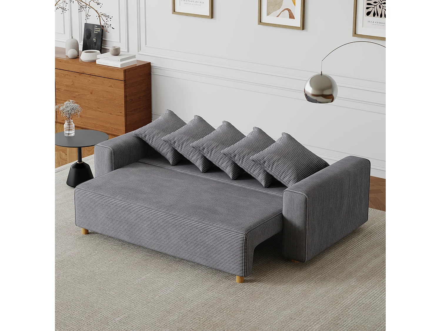 Sofá Cama Convertible de 3 Plazas de Terciopelo Gris - Estilo Contemporáneo Confortable y Práctico