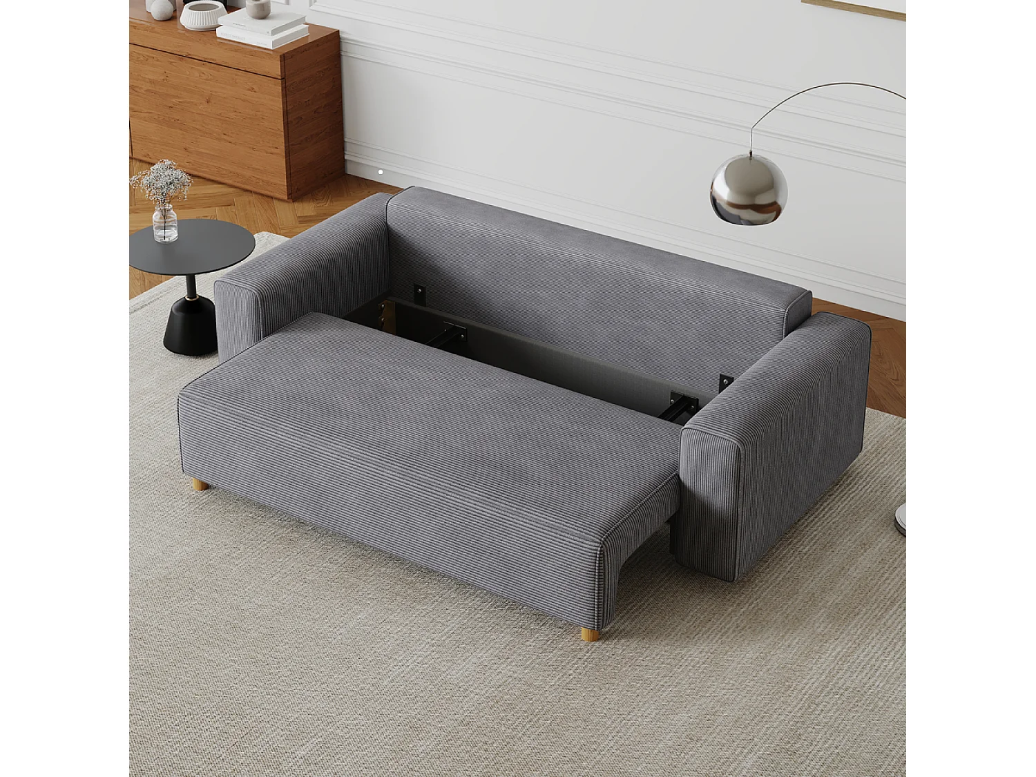Sofá Cama Convertible de 3 Plazas de Terciopelo Gris - Estilo Contemporáneo Confortable y Práctico