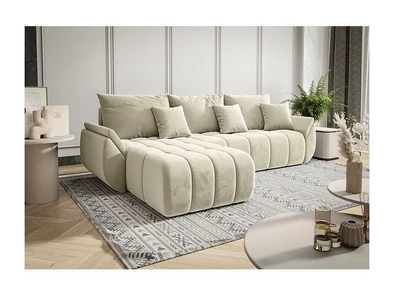 Ecksofa mit Schlaffunktion - Stauraum - Samtbezug - links - Crem - ROMULDI