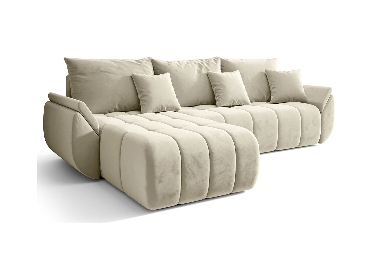 Canapé d'angle convertible - en velours crème - côté gauche - ROMULDI