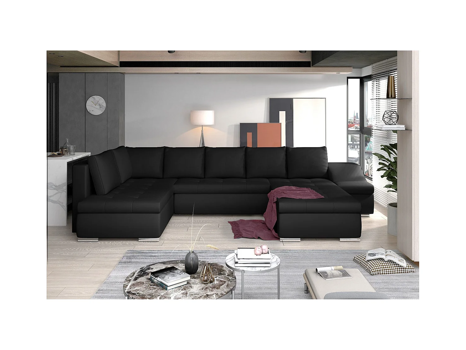 Ecksofa Marango UR/Stoffbezug/Schwarz