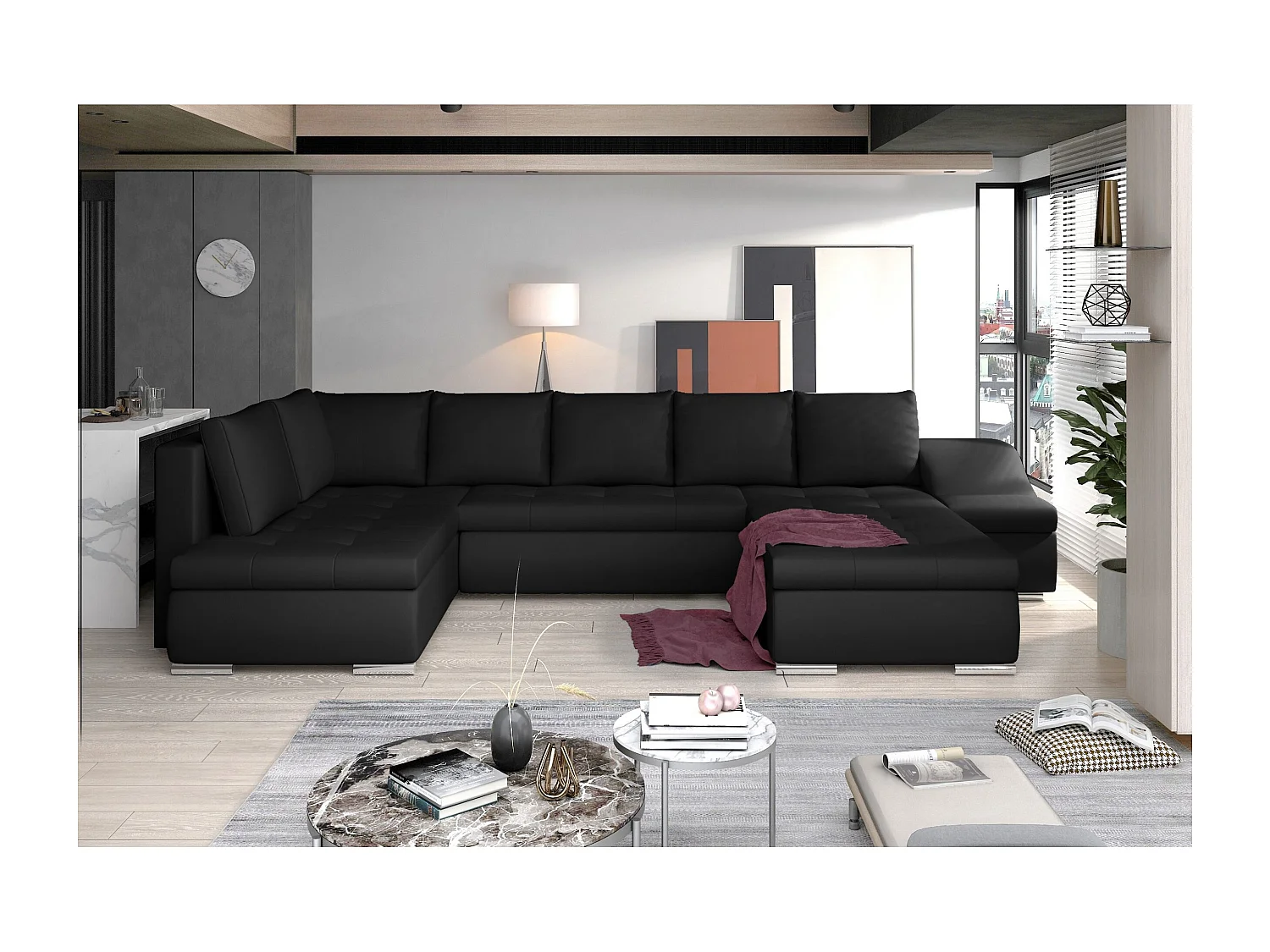 Canapé Corner Marango UR/revêtement tissu/Noir