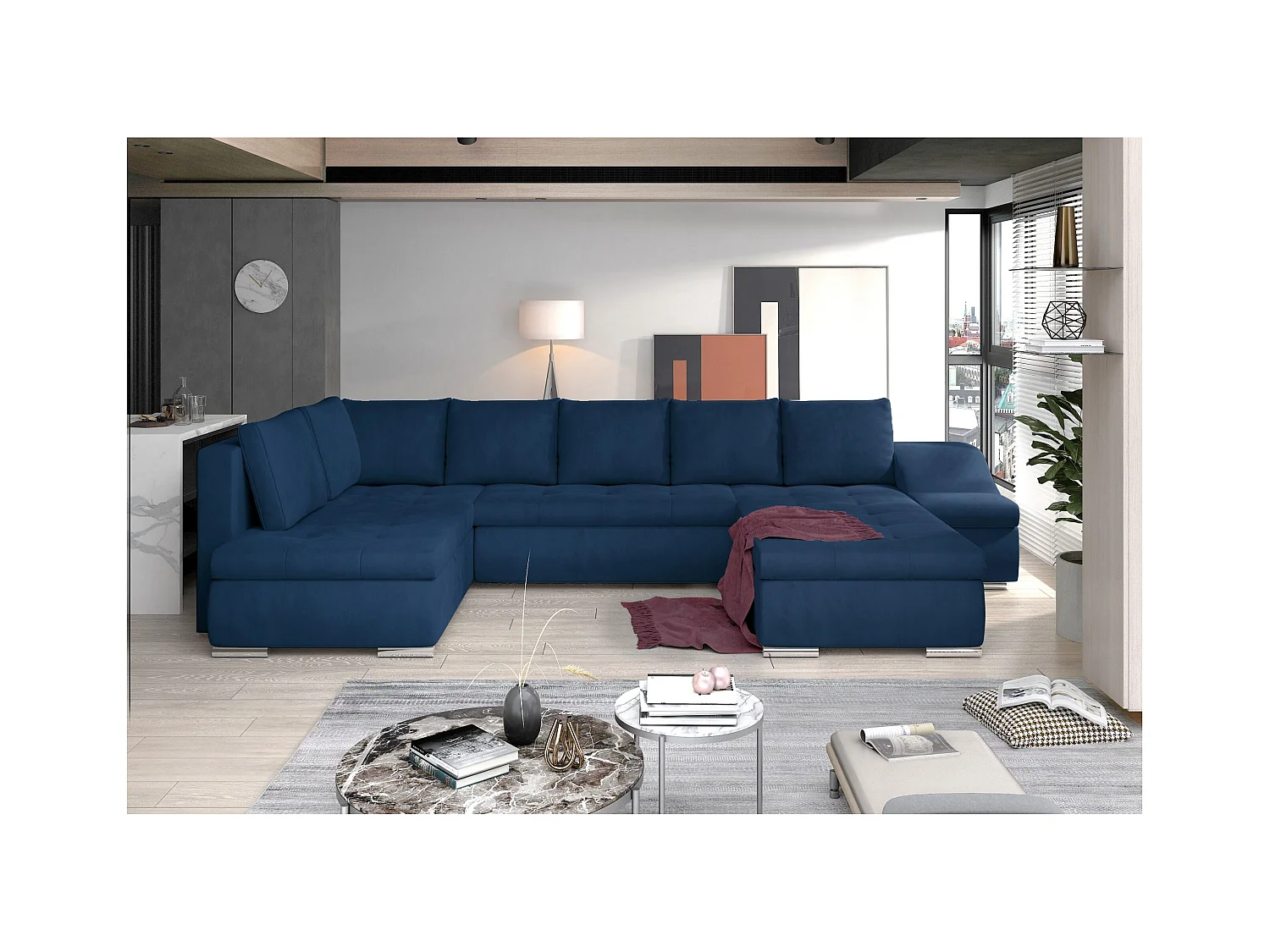 Divano d'angolo Marango UR/rivestimento in tessut/Blu