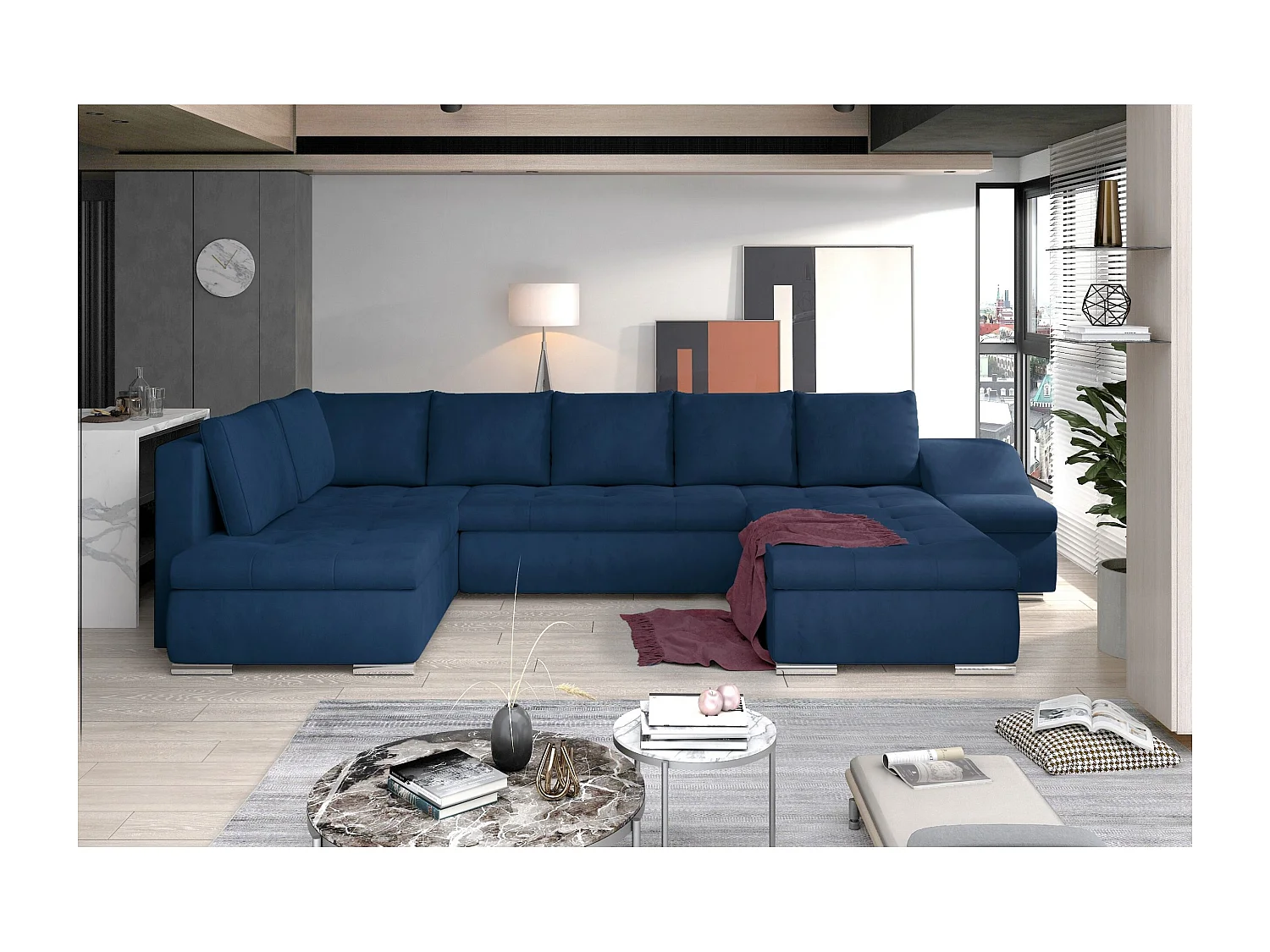 Divano d'angolo Marango UR/rivestimento in tessut/Blu