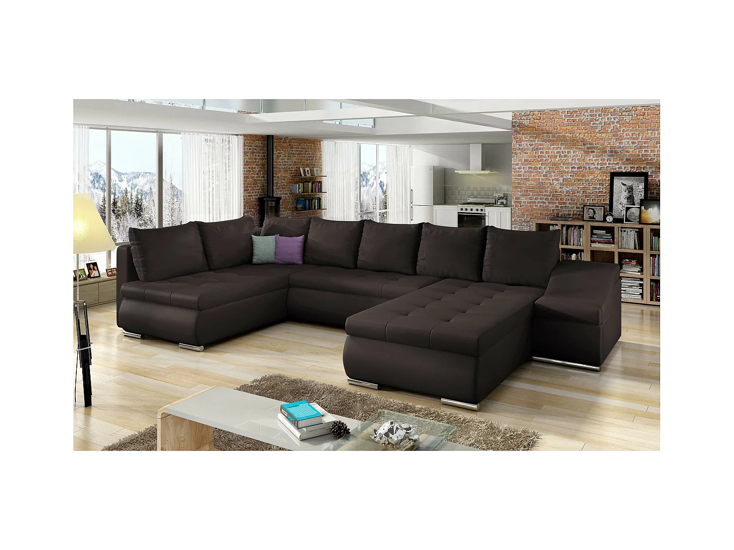 Divano d'angolo Marango UR/rivestimento in tessut/Marrone