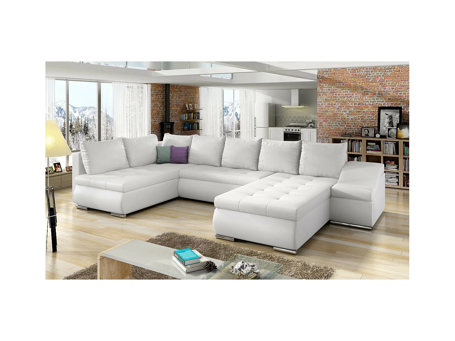 Ecksofa Marango UR/Stoffbezug/Weiss