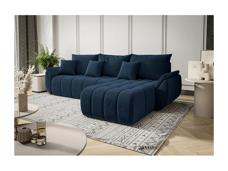 Ecksofa mit Schlaffunktion - Stauraum - Samtbezug - rechts - Marineblau - ROMULDI
