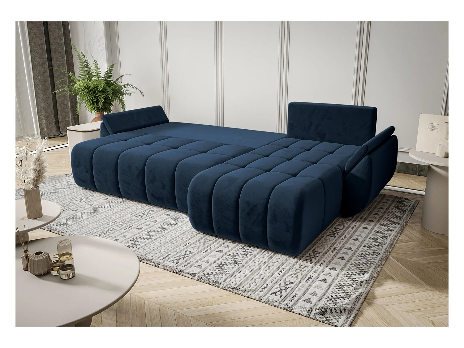 Ecksofa mit Schlaffunktion - Stauraum - Samtbezug - rechts - Marineblau - ROMULDI
