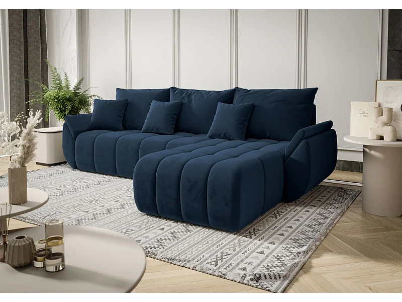 Ecksofa mit Schlaffunktion - Stauraum - Samtbezug - rechts - Marineblau - ROMULDI