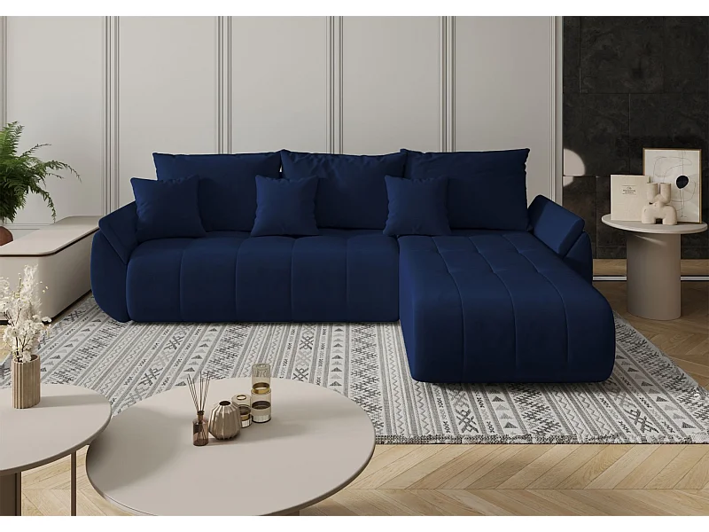 Ecksofa mit Schlaffunktion - Stauraum - Samtbezug - rechts - Marineblau - ROMULDI