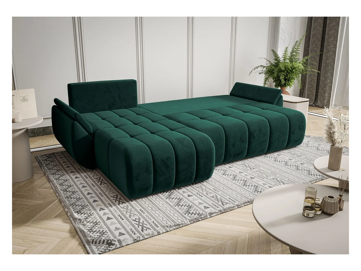 Ecksofa mit Schlaffunktion - Stauraum - Samtbezug - links - Grün - ROMULDI