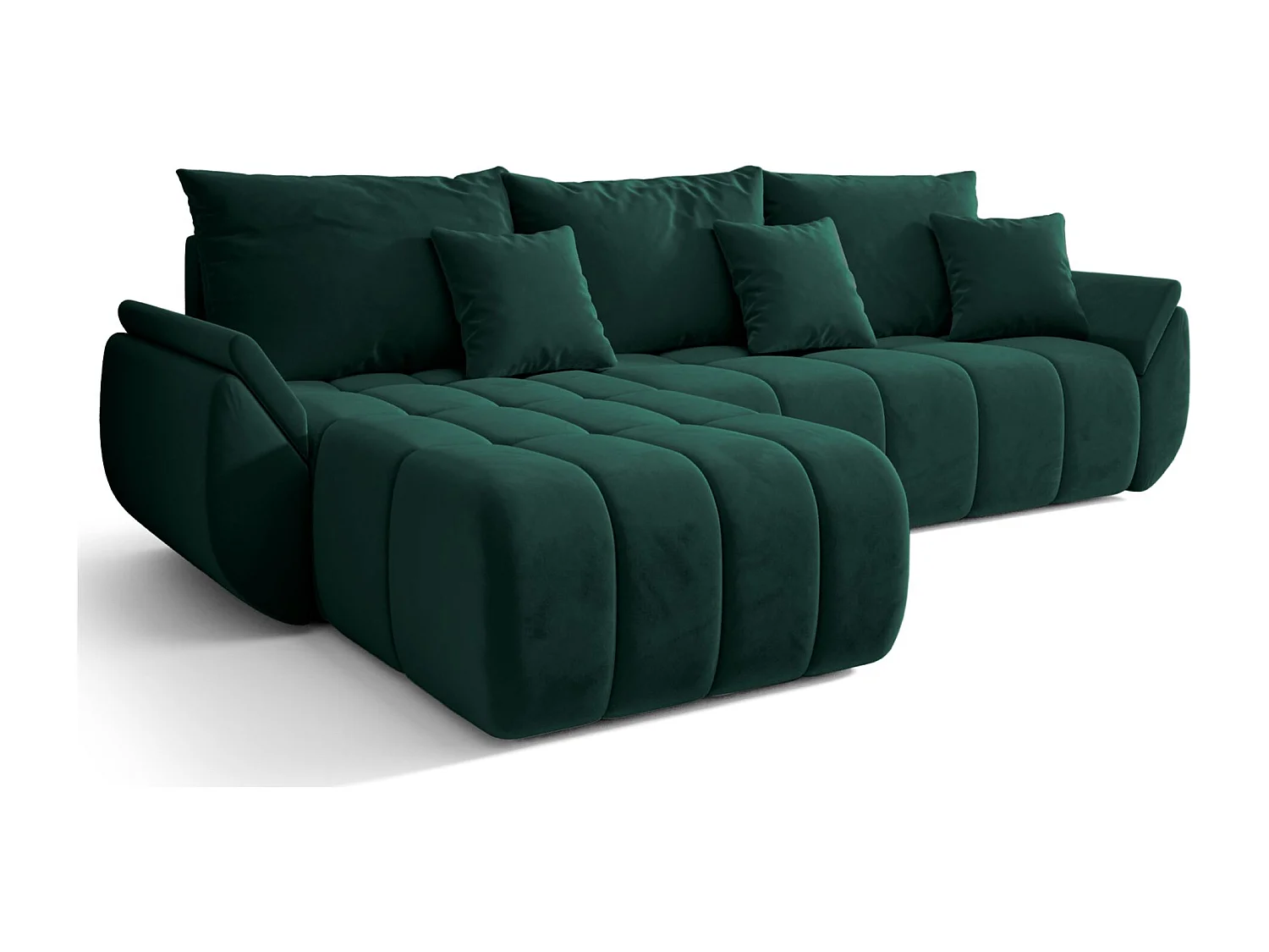 Canapé d'angle convertible - en velours vert- côté gauche - ROMULDI