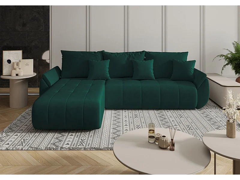 Ecksofa mit Schlaffunktion - Stauraum - Samtbezug - links - Grün - ROMULDI