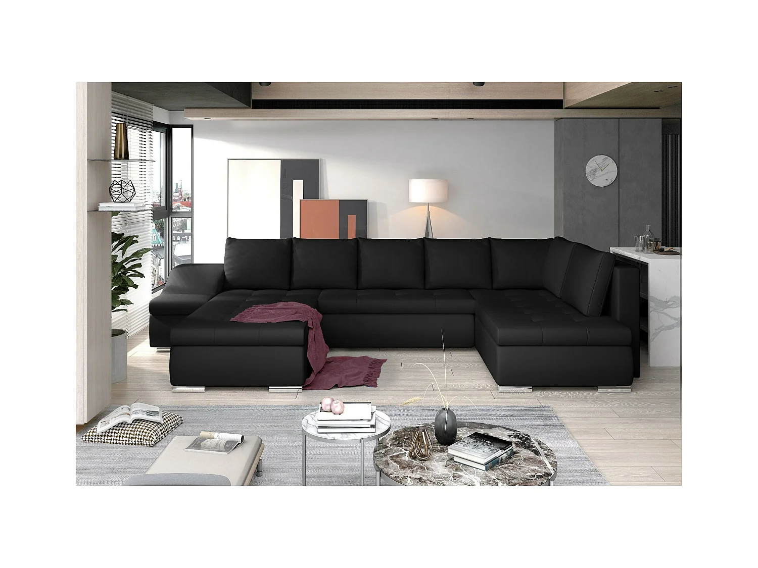 Ecksofa Marango UL/Stoffbezug/Schwarz