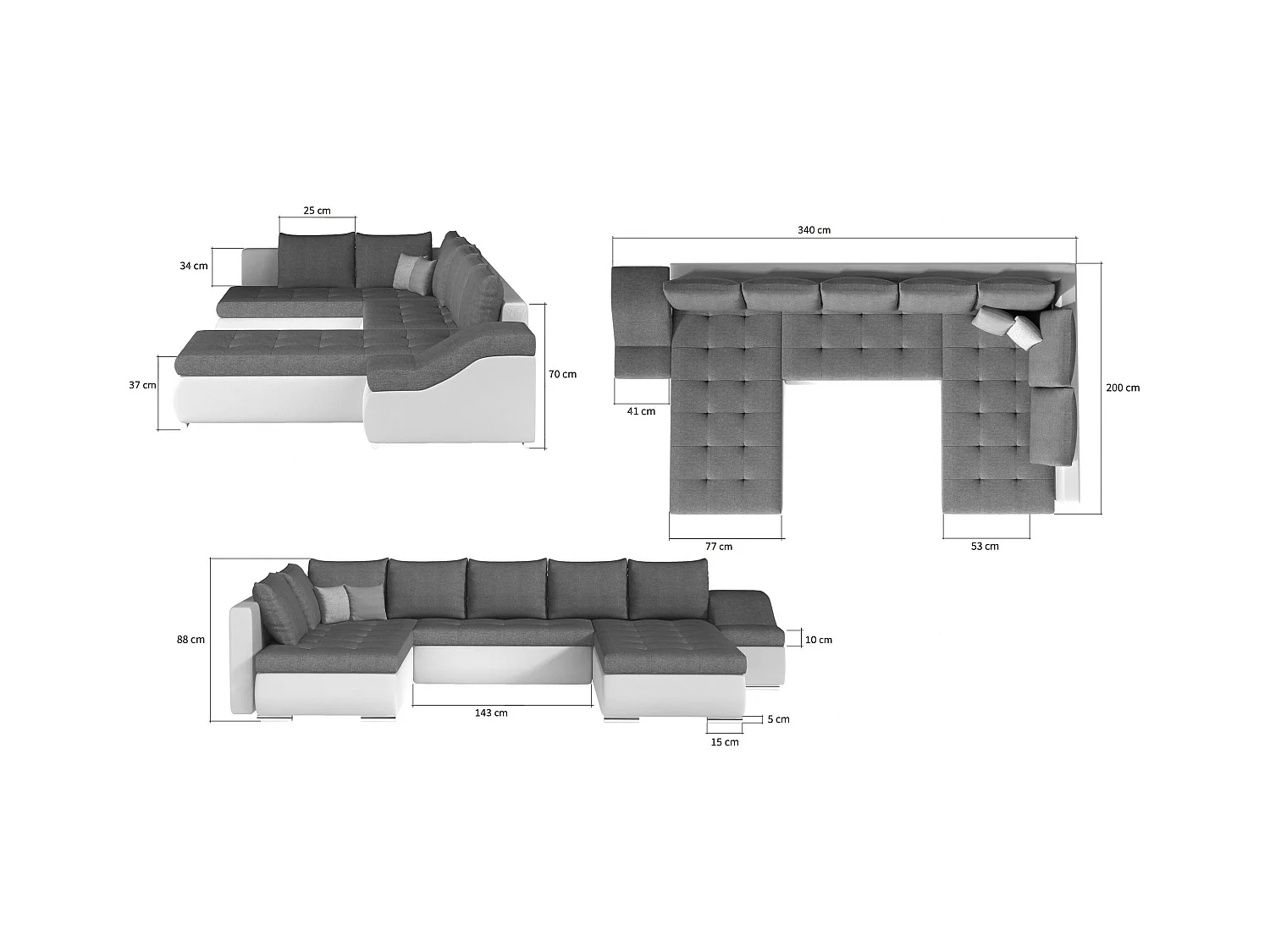 Ecksofa Marango UL/Stoffbezug/Schwarz