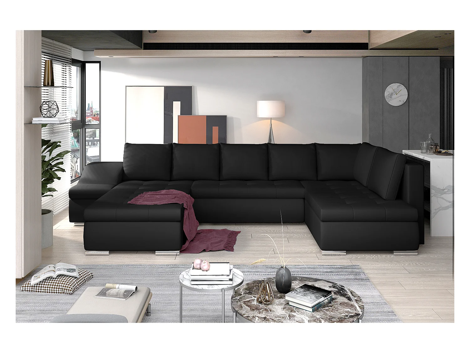 Ecksofa Marango UL/Stoffbezug/Schwarz