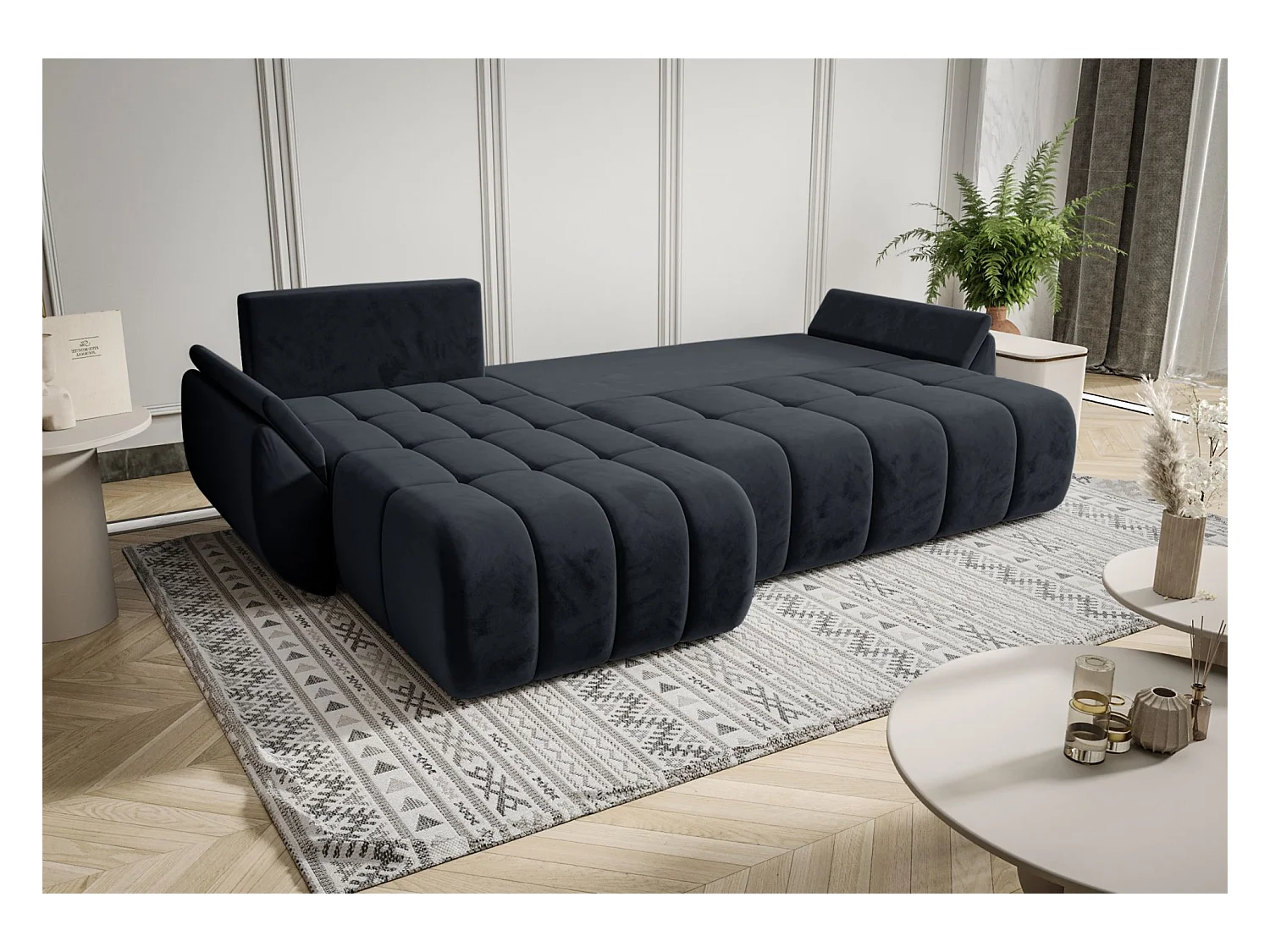 Ecksofa mit Schlaffunktion - Stauraum - Samtbezug - links - Anthrazit - ROMULDI