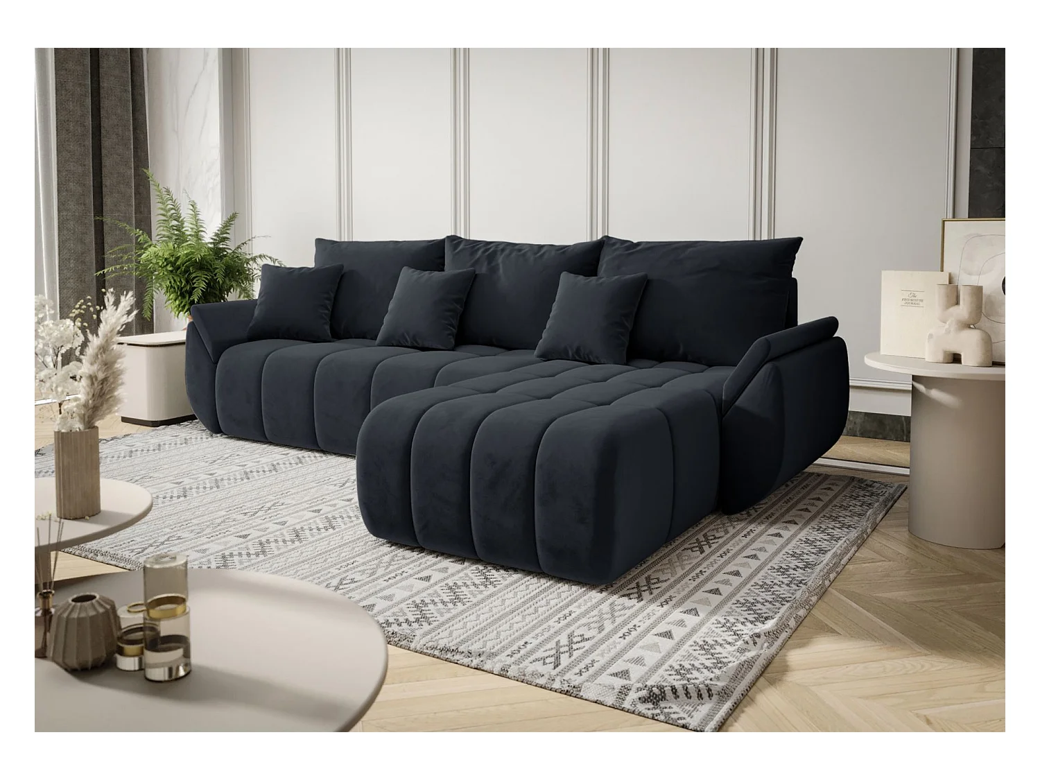 Canapé d'angle convertible - en velours anthracite- côté droit - ROMULDI