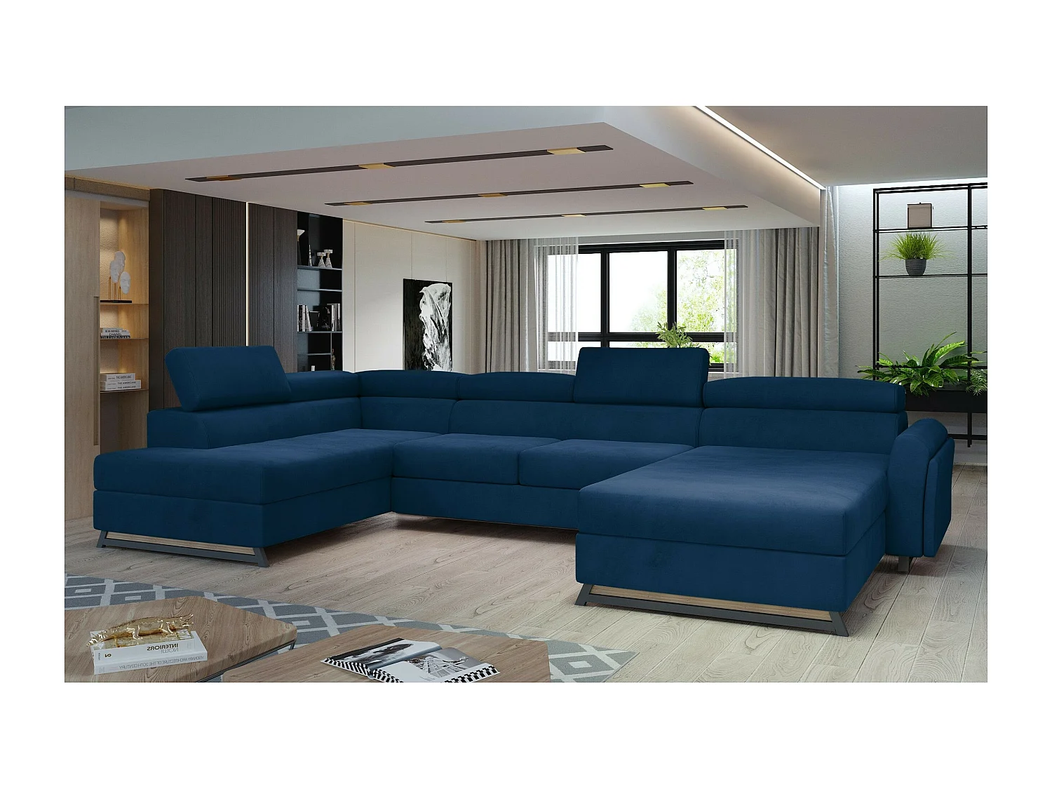 Divano d'angolo Silvy UL/rivestimento in tessut/Blu