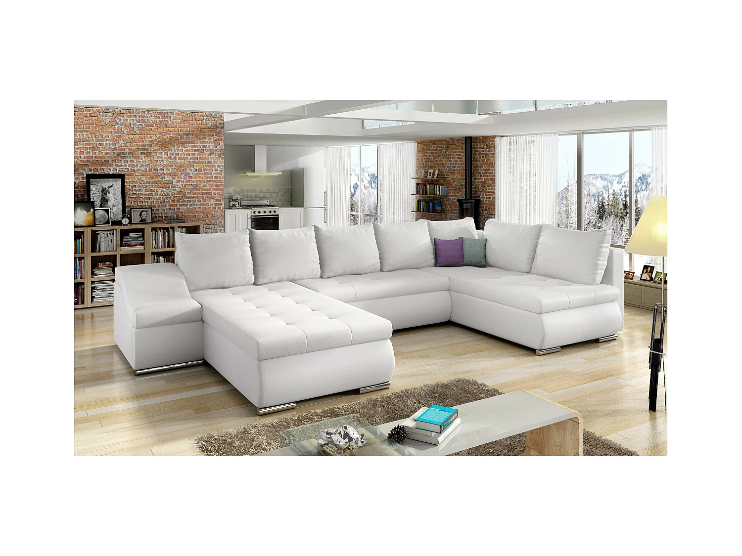 Ecksofa Marango UL/Stoffbezug/Weiss