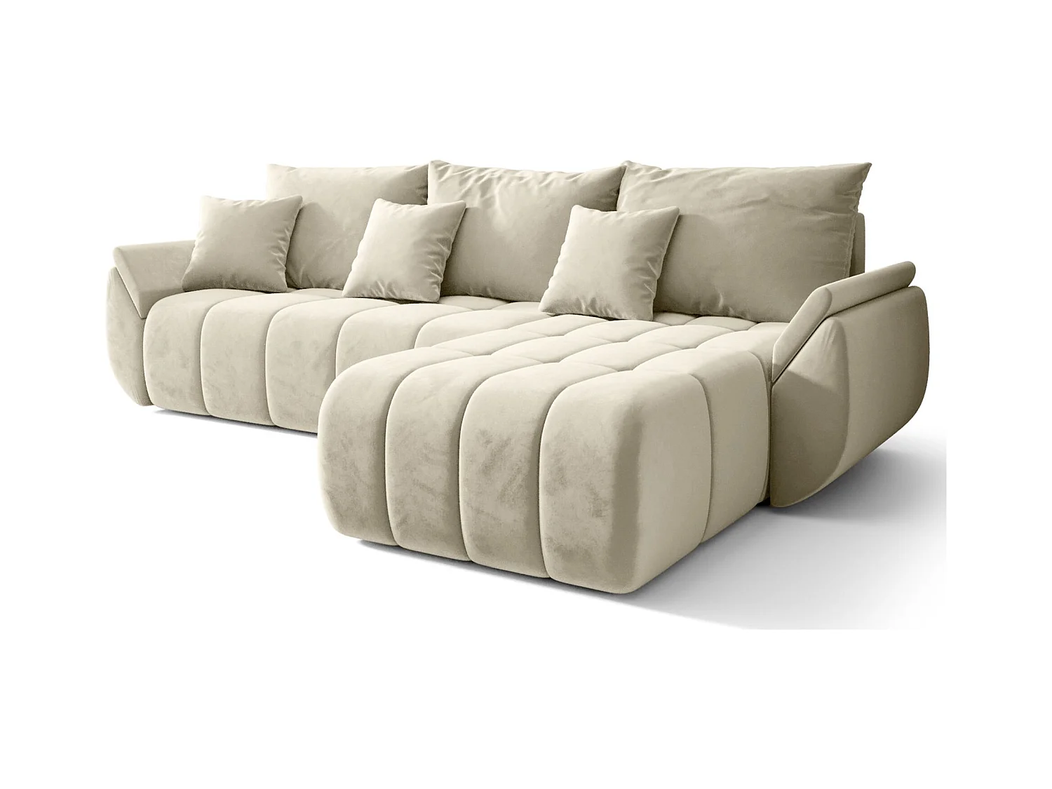 Ecksofa mit Schlaffunktion - Stauraum - Samtbezug - rechts - Creme - ROMULDI
