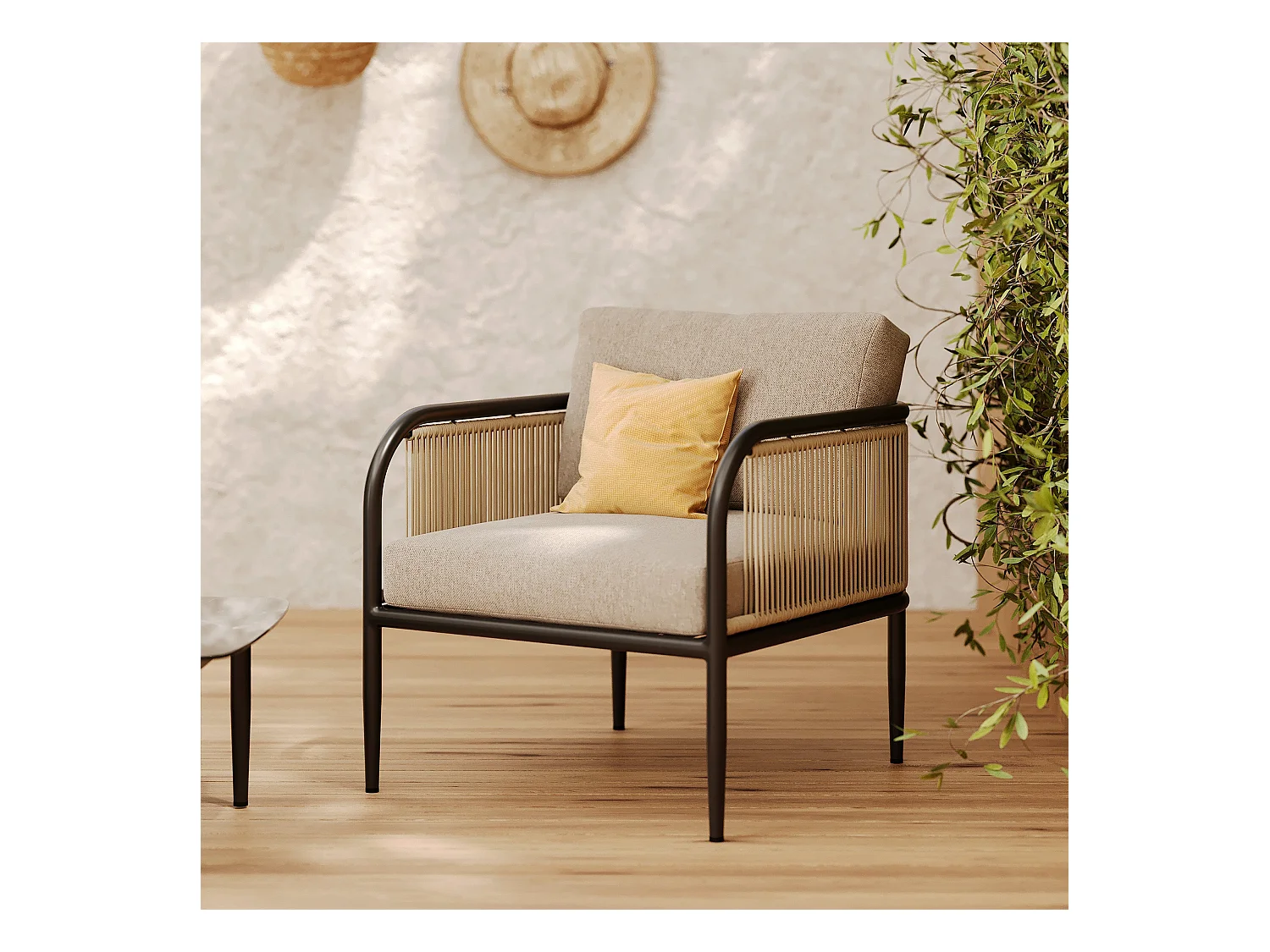 Fauteuil de jardin en acier et tissu beige - Wilo