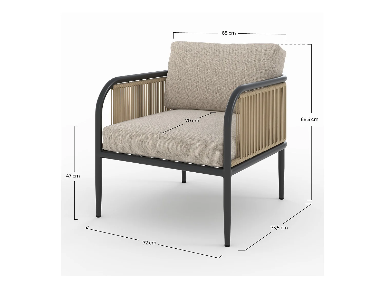 Fauteuil de jardin en acier et tissu beige - Wilo
