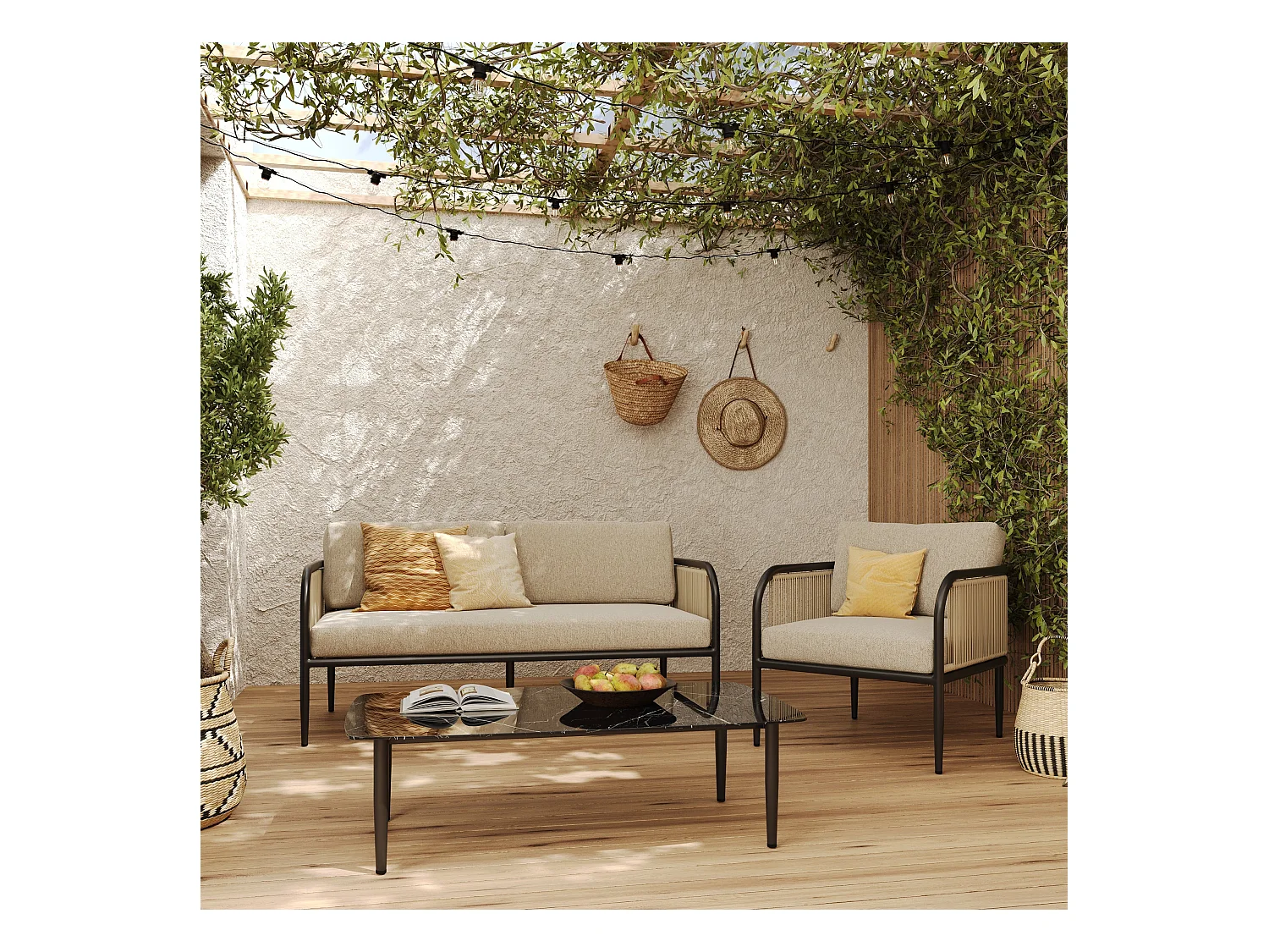 Fauteuil de jardin en acier et tissu beige - Wilo
