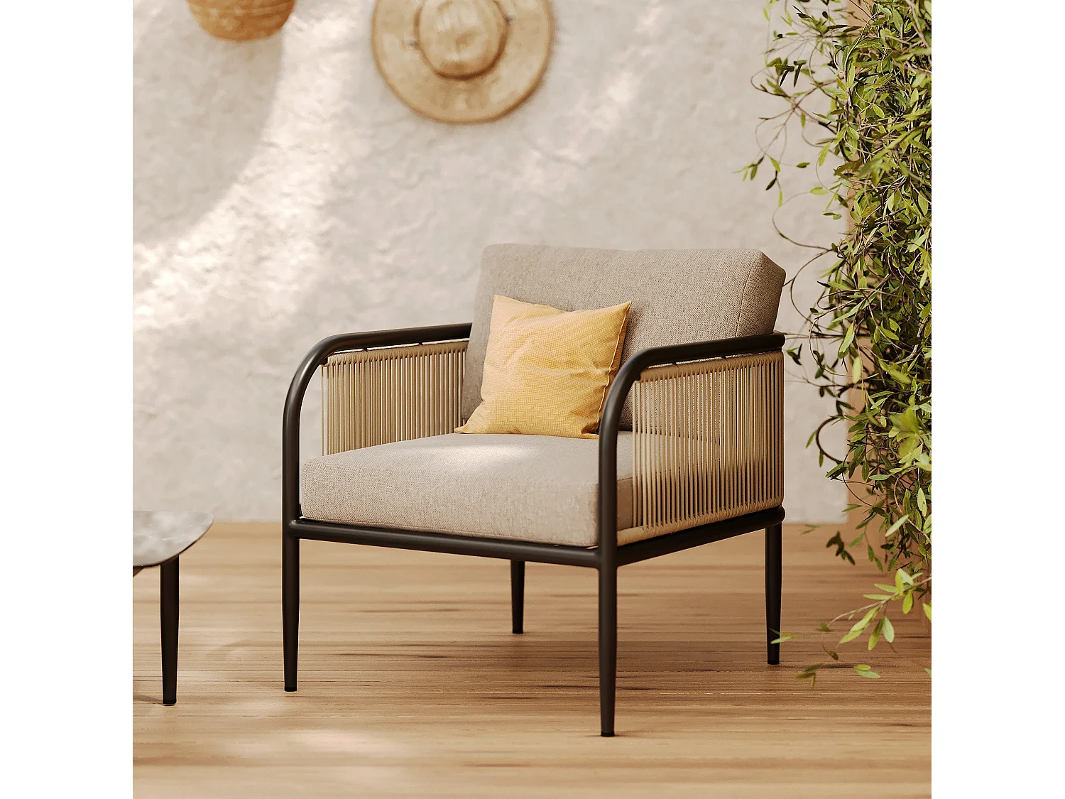 Poltrona da giardino in acciaio e tessuto beige - Wilo