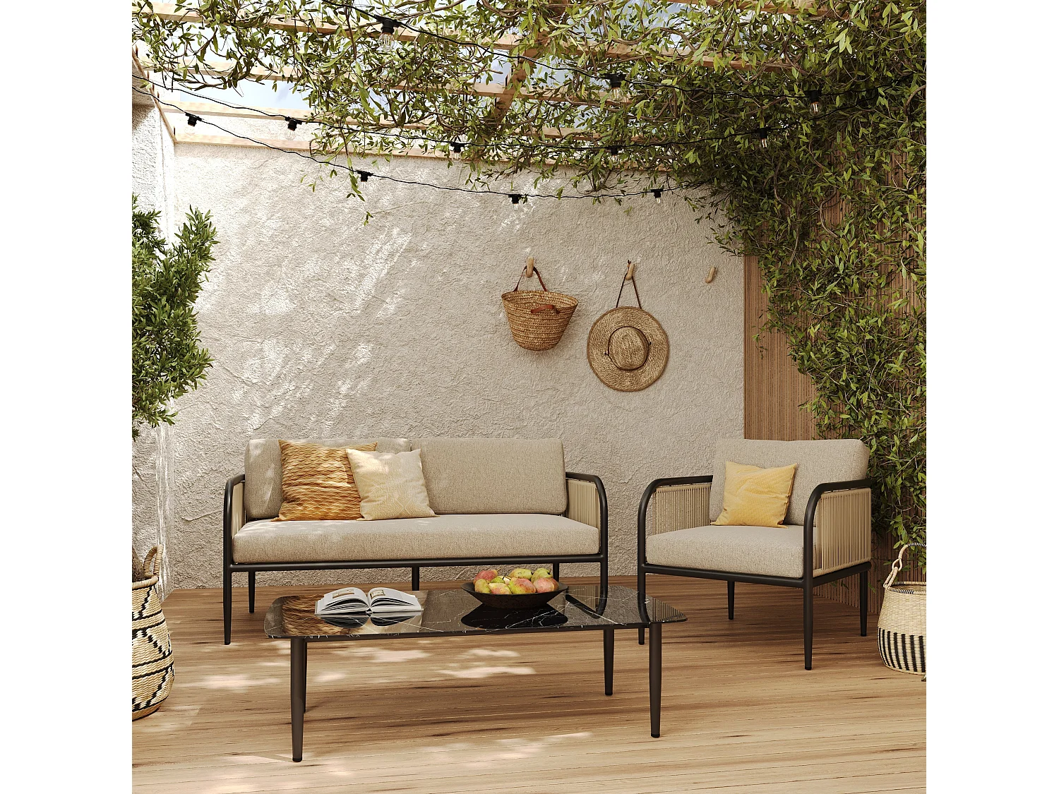 Poltrona da giardino in acciaio e tessuto beige - Wilo