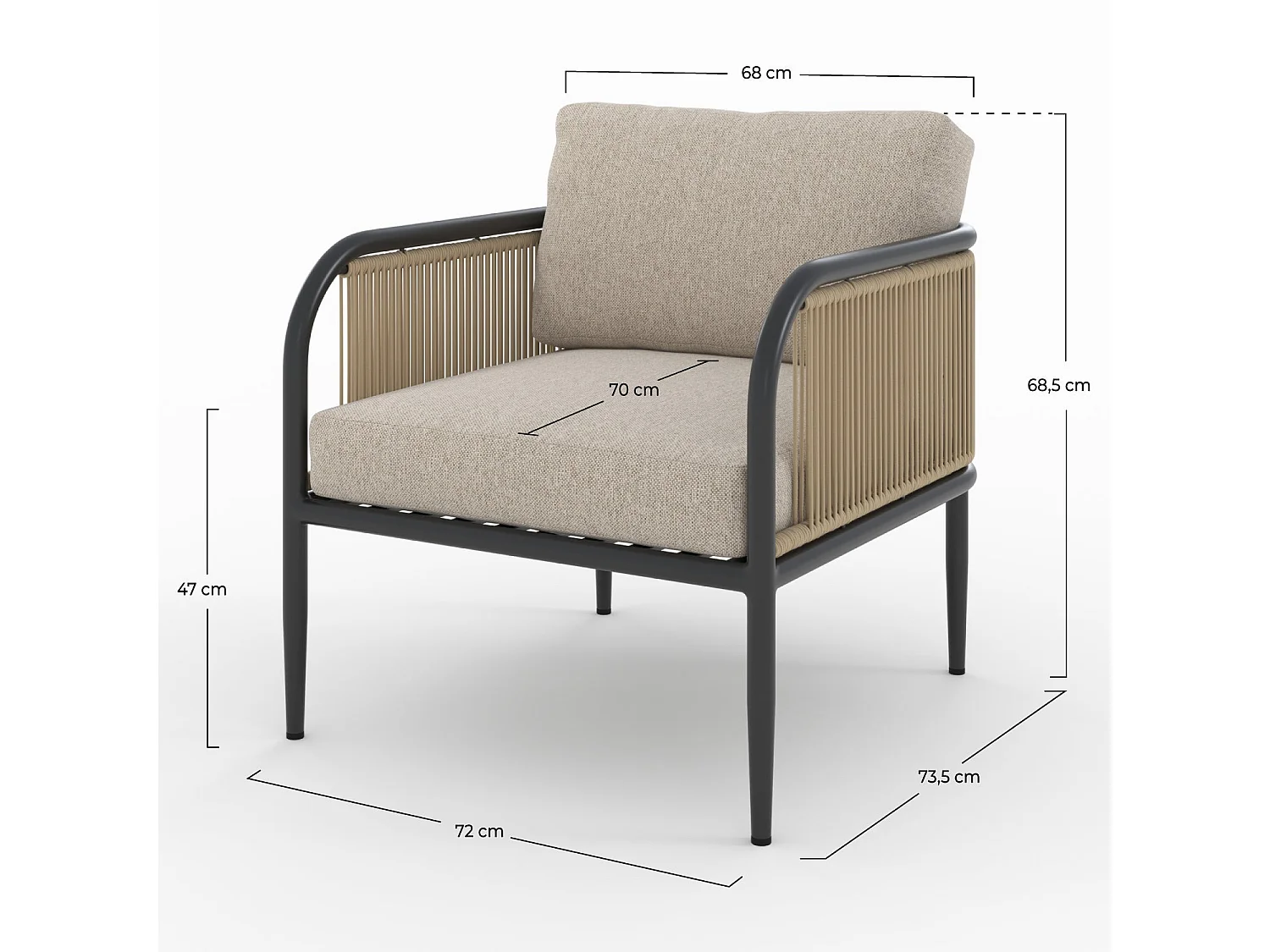 Poltrona da giardino in metallo e tessuto beige - Wilo