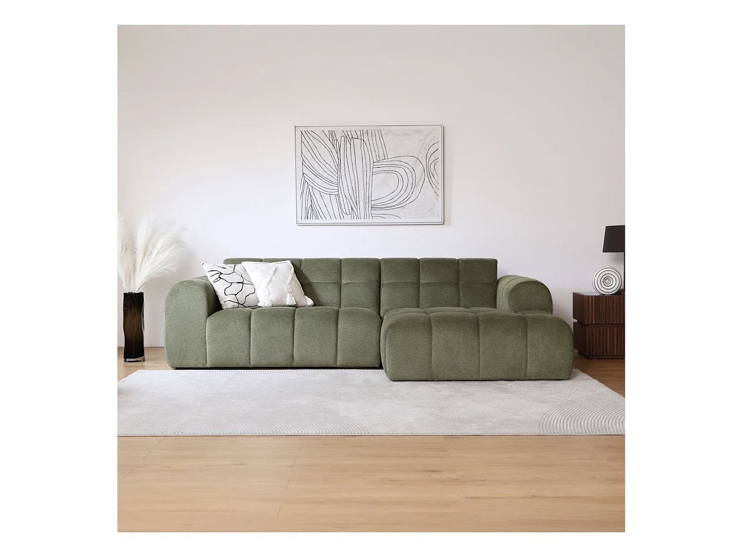 Canapé d'angle 3 places nuage en velours vert SALFORD