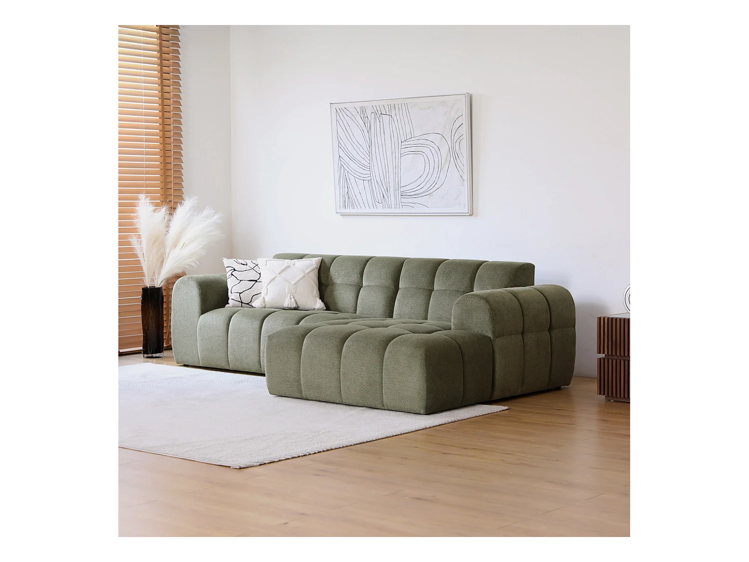 Canapé d'angle 3 places nuage en velours vert SALFORD