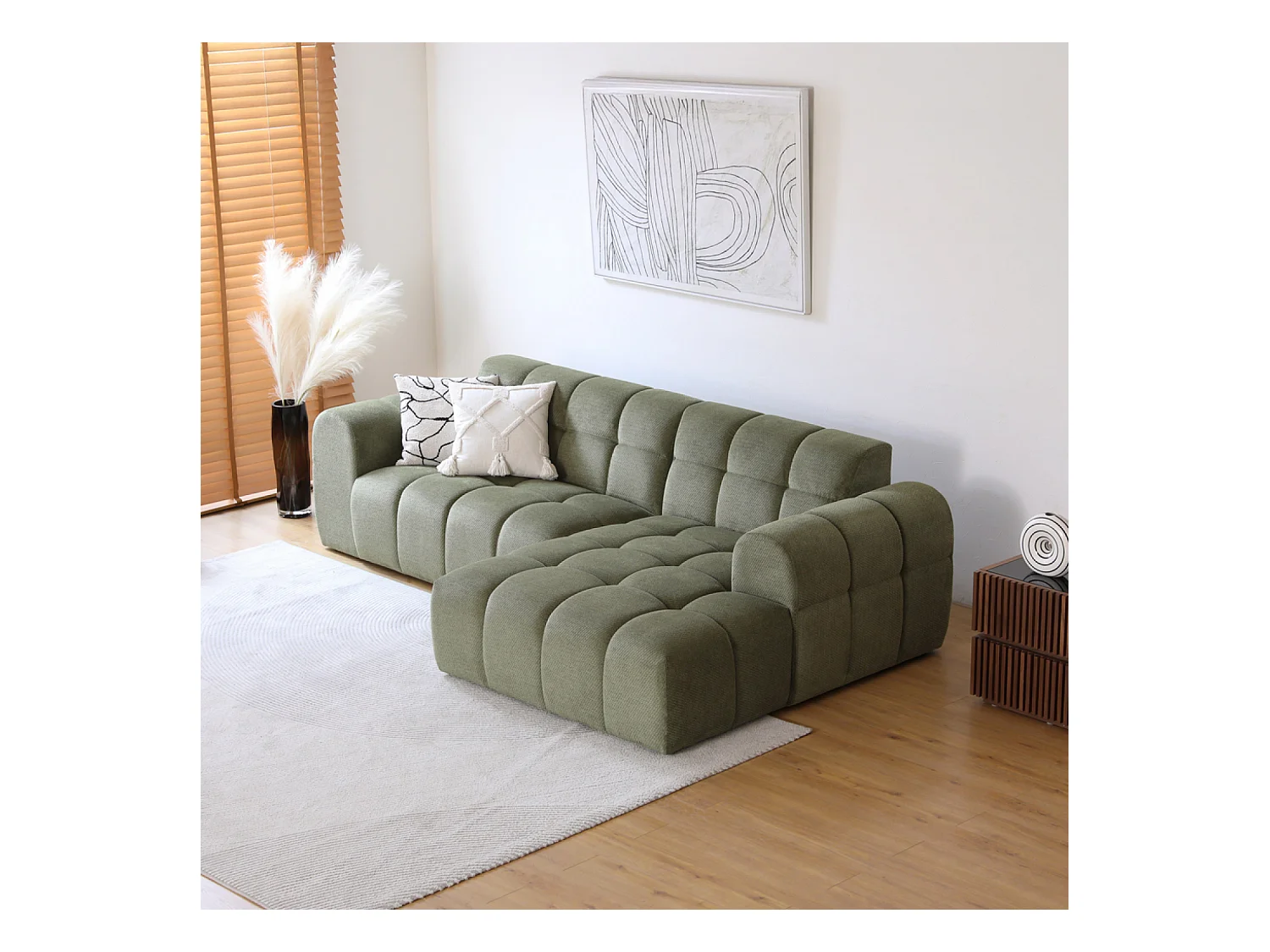 Canapé d'angle 3 places nuage en velours vert SALFORD