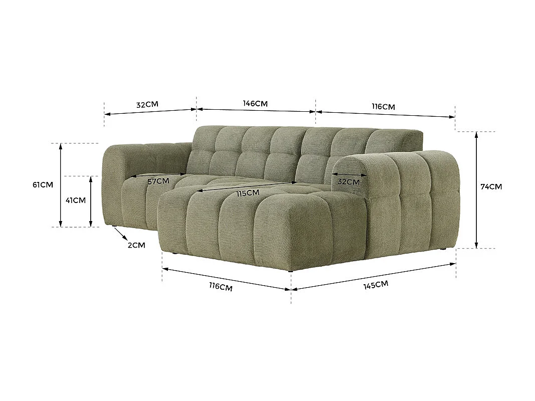 Canapé d'angle 3 places nuage en velours vert SALFORD