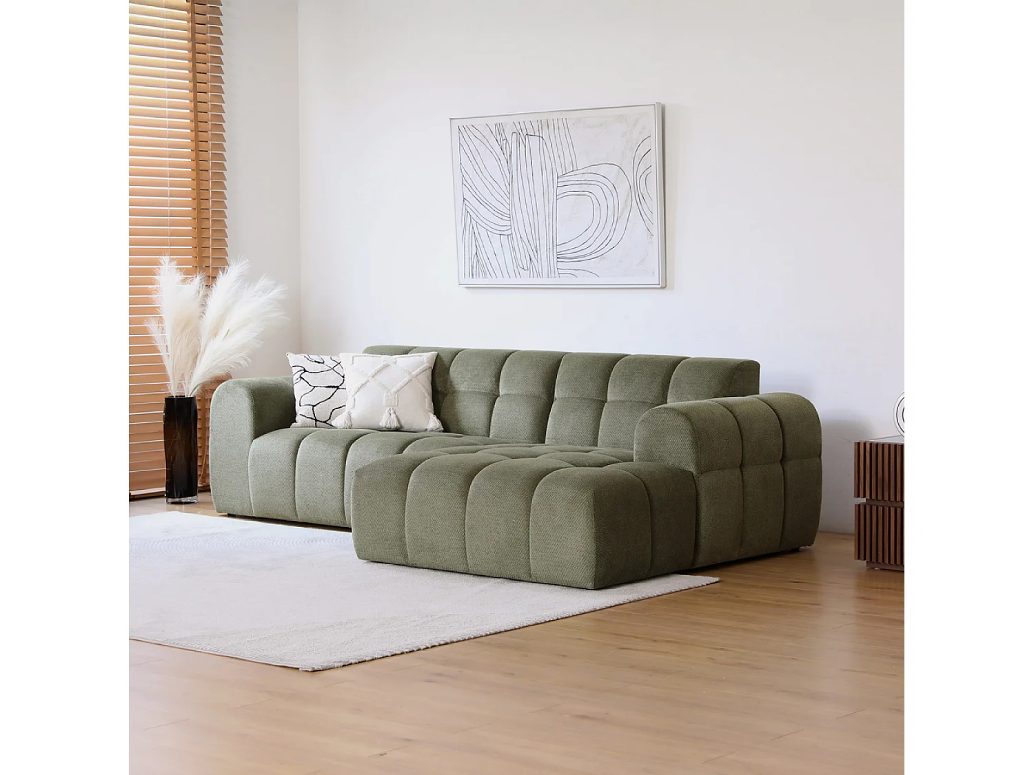 Canapé d'angle 3 places nuage en velours vert SALFORD