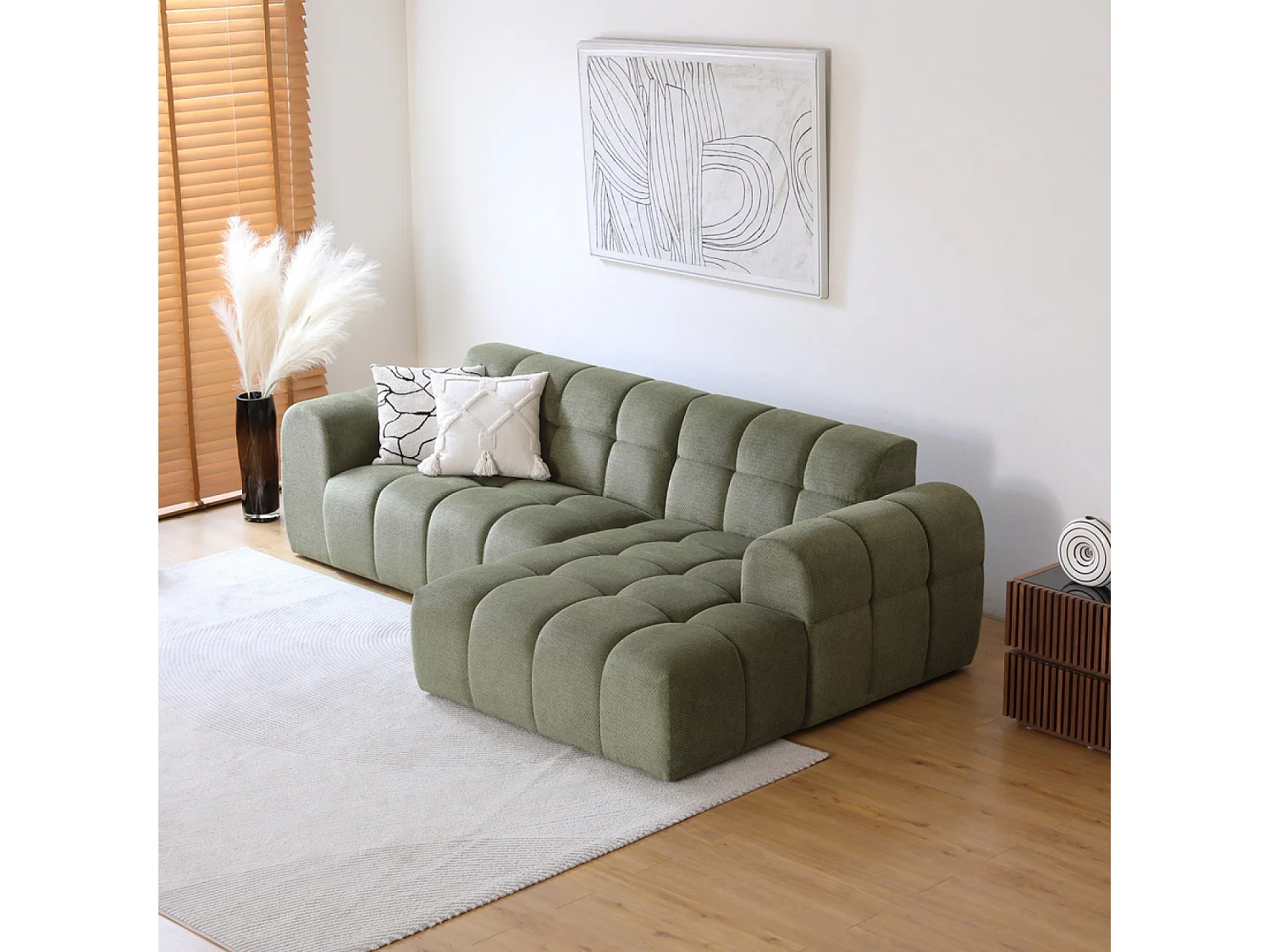 Canapé d'angle 3 places nuage en velours vert SALFORD