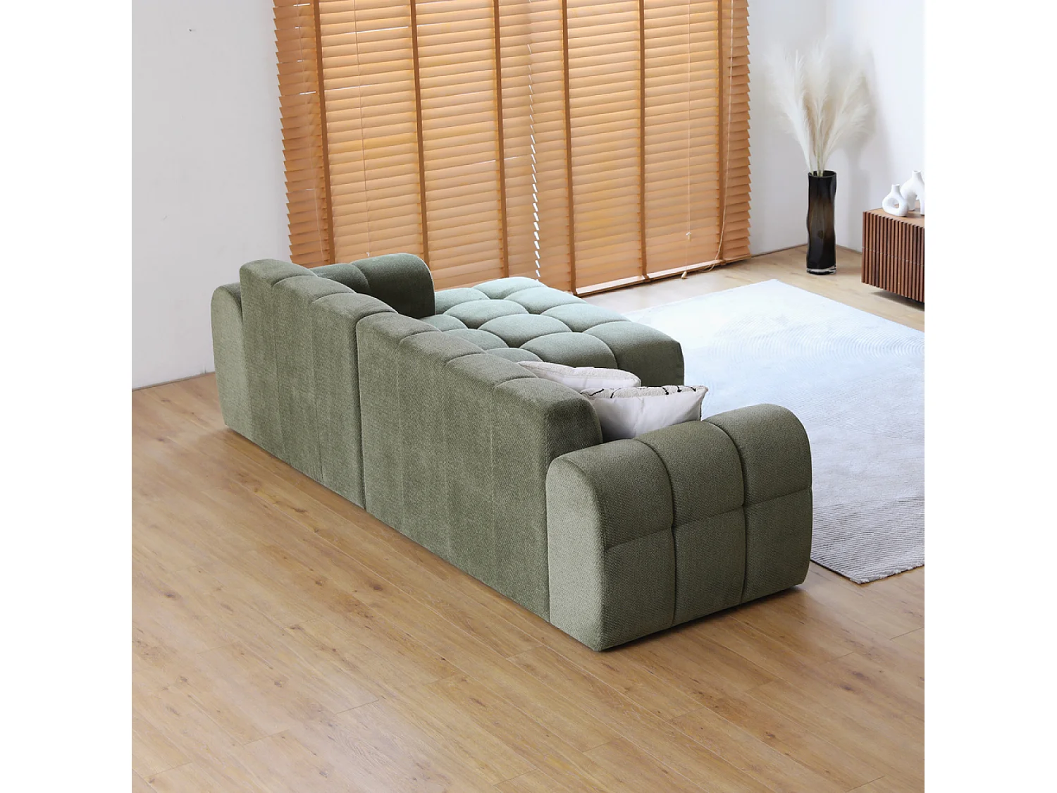 Canapé d'angle 3 places nuage en velours vert SALFORD