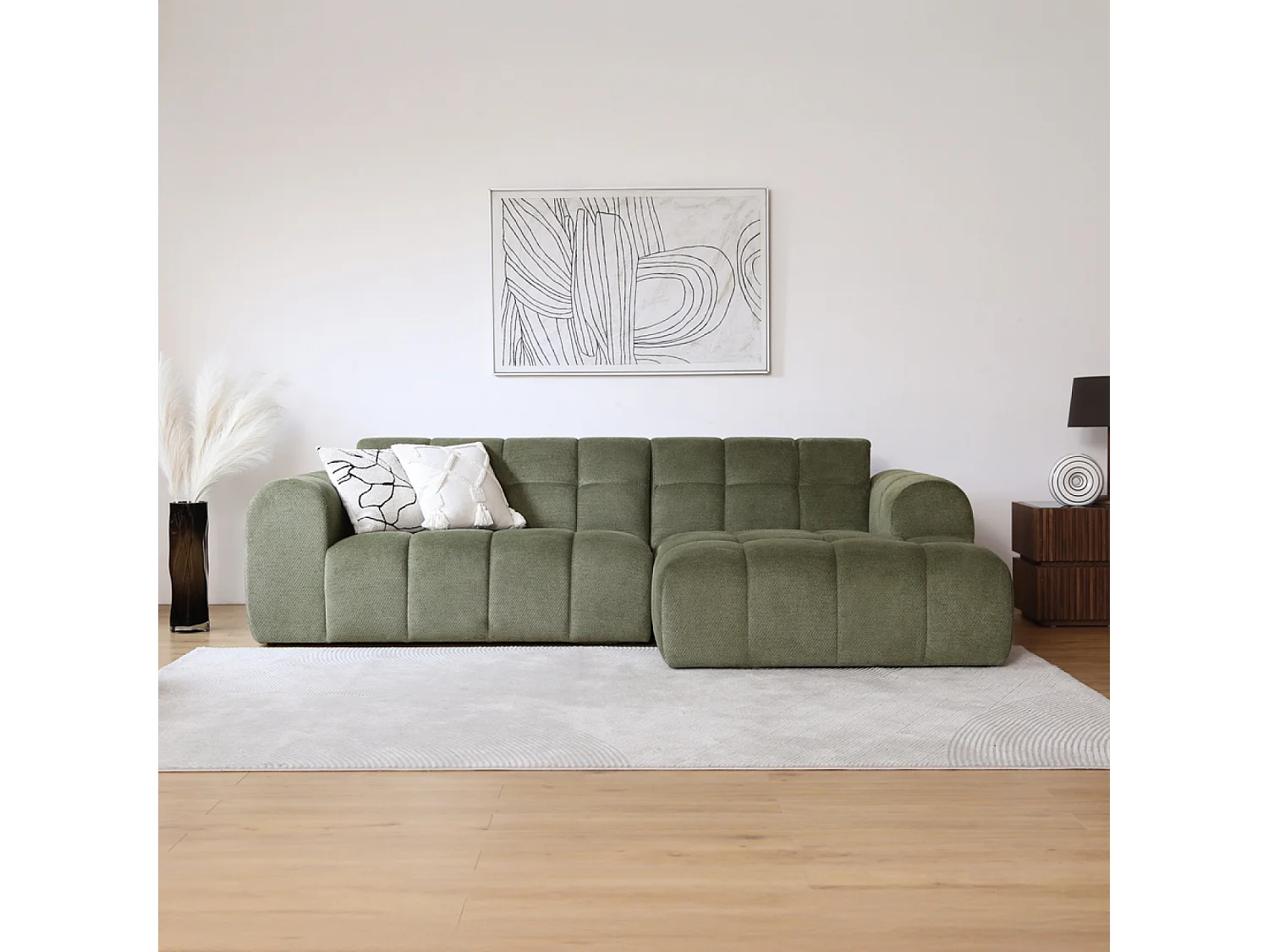Canapé d'angle 3 places nuage en velours vert SALFORD