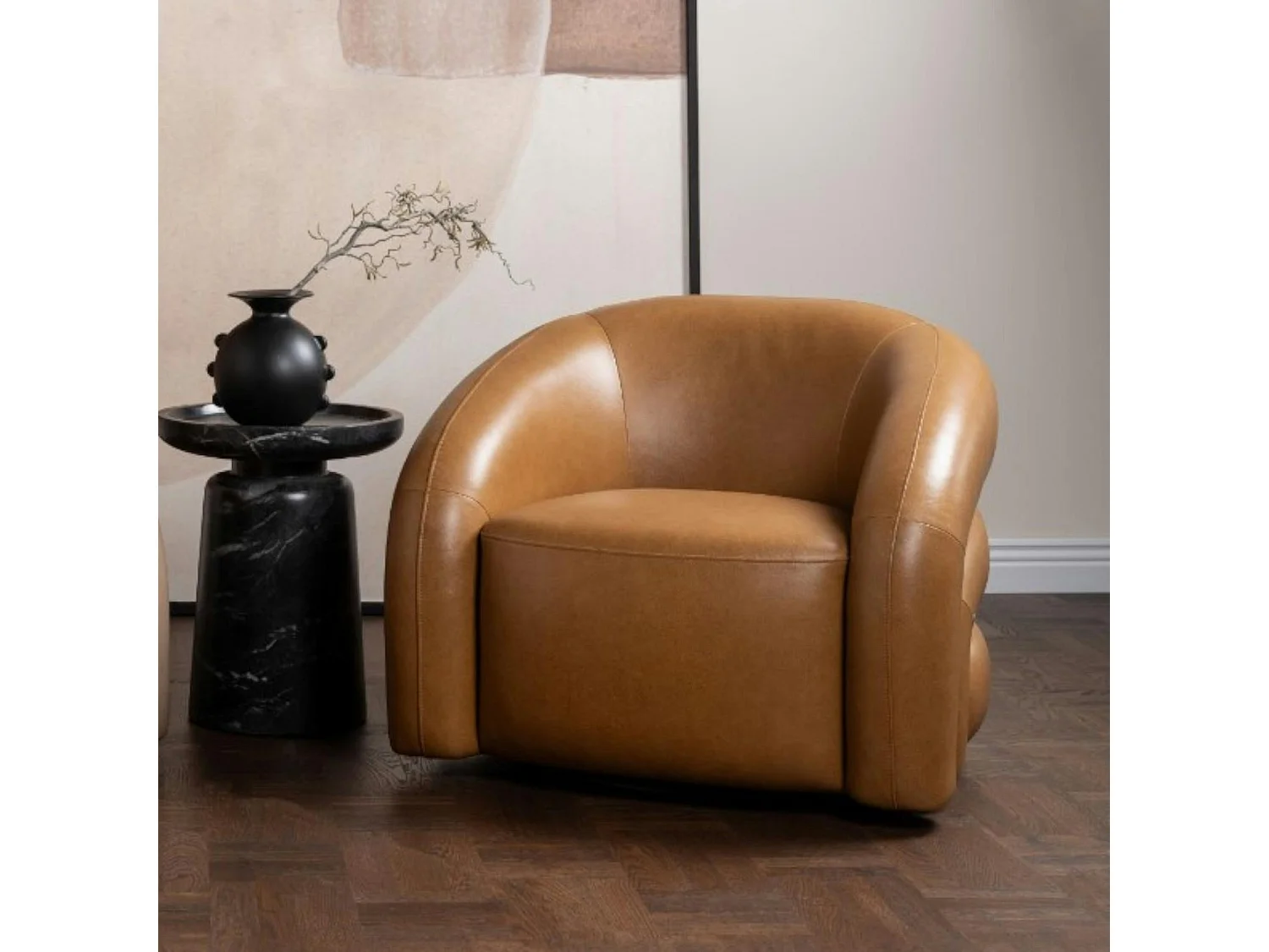 Fauteuil en cuir marron pivotant BRADFORD