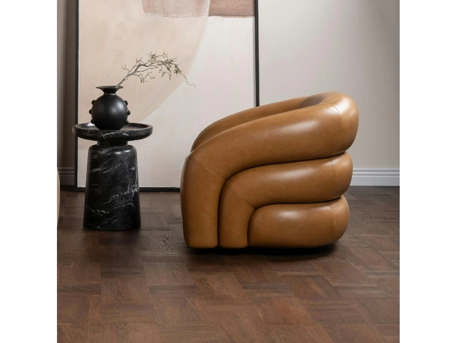Fauteuil en cuir marron pivotant BRADFORD