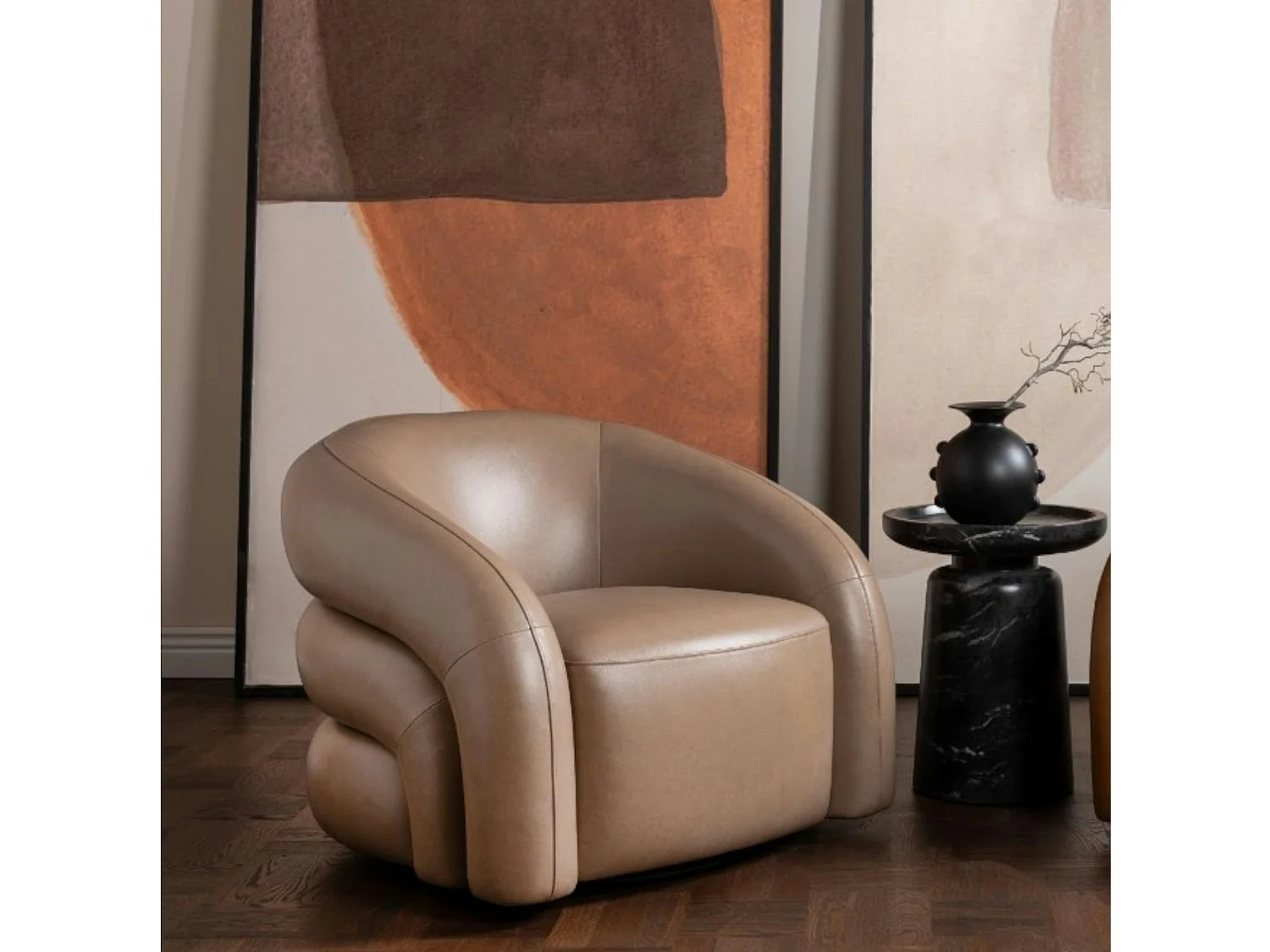 Fauteuil en cuir taupe pivotant BRADFORD