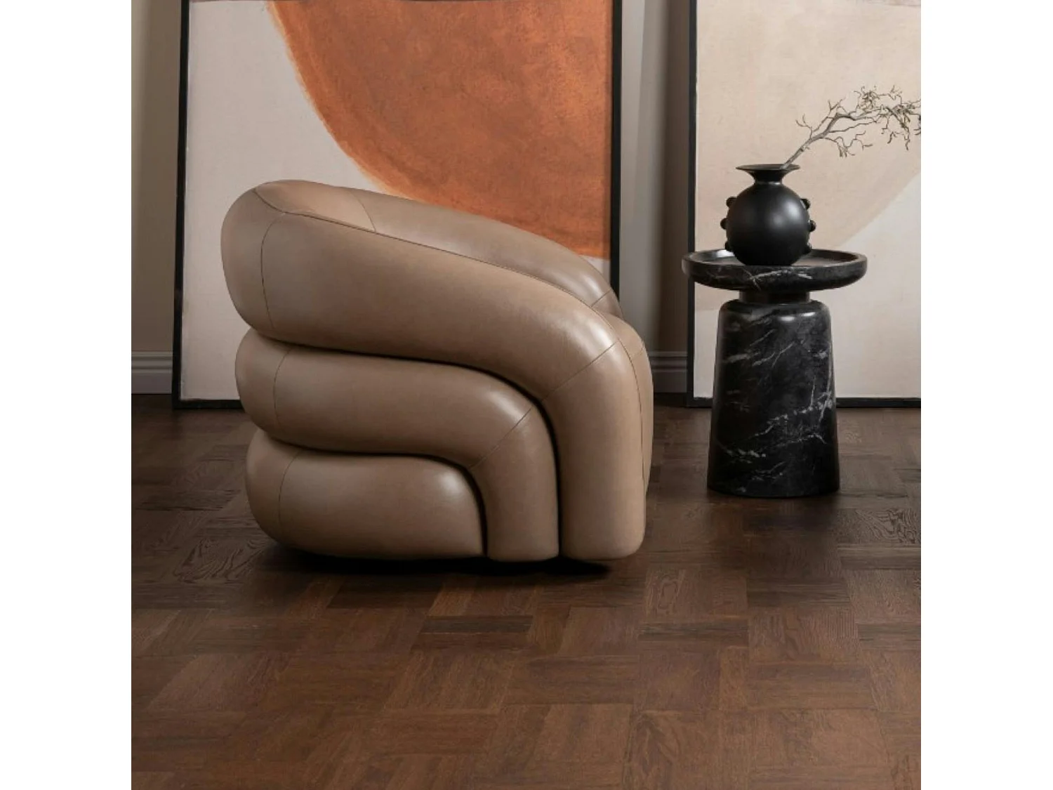 Fauteuil en cuir taupe pivotant BRADFORD