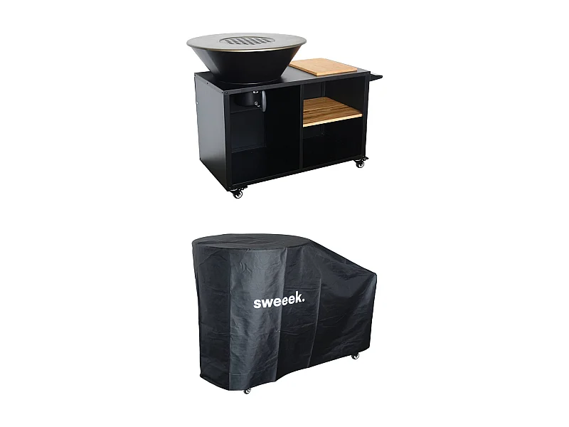 Bruciatore barbecue con piano di lavoro e copertura di protezione,