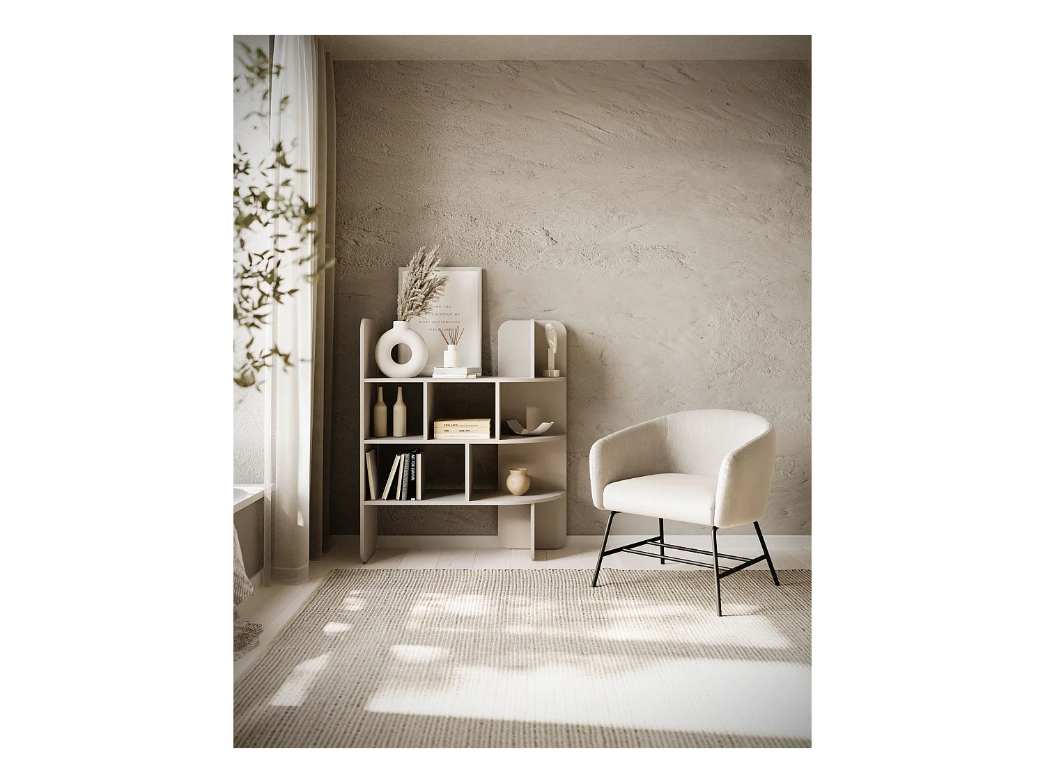 Bibliothèque basse avec niches ouvertes – 120 cm – beige – CONTLE