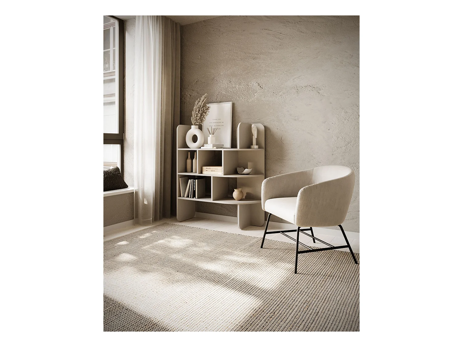 Bibliothèque basse avec niches ouvertes – 120 cm – beige – CONTLE
