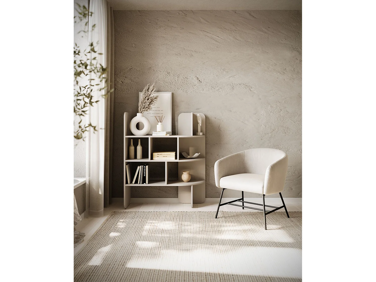 Bibliothèque basse avec niches ouvertes – 120 cm – beige – CONTLE